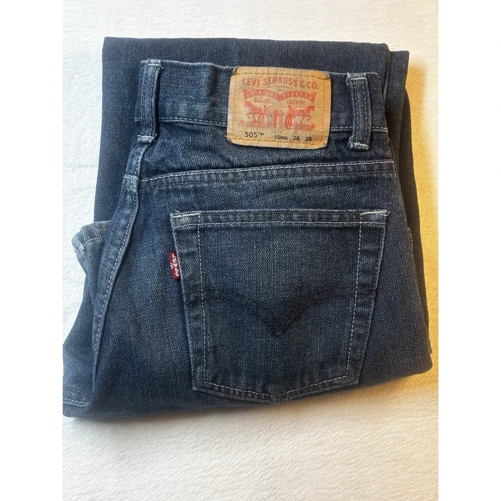 Levis‎ 505 Jeans 16 Regular 28x28 (actual 28x27) Regular Fit Blue Distressed